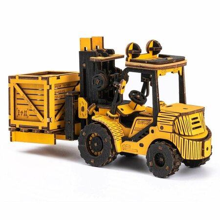 ROBOTIME Forklift Engineering Vehicle 3D Wooden Puzzle, Black & Yellow ROETG413K